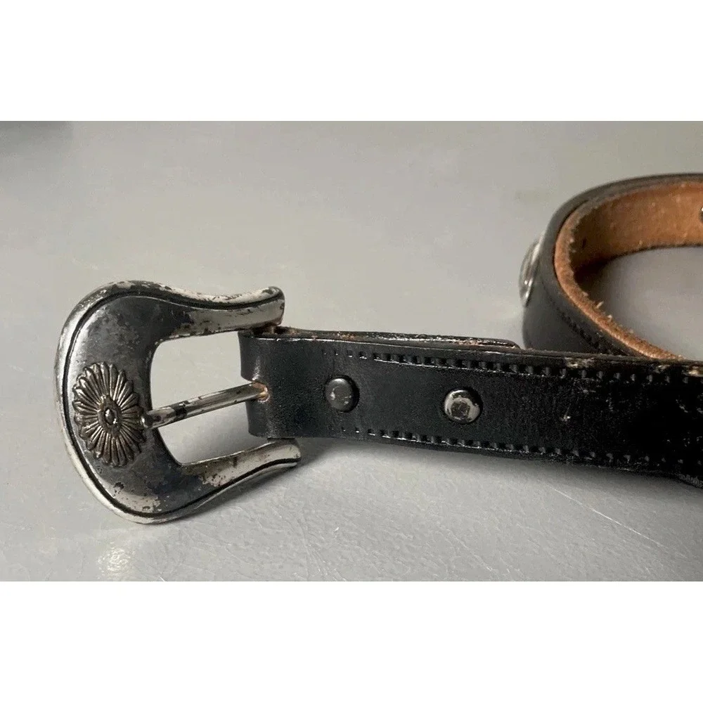 Vintage Concho Black Leather‎ Western Full Grain Cowhide Belt Size 42